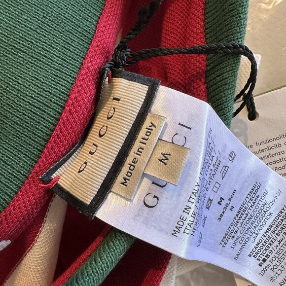 NEW GUCCI Dog Web Striped White Red Green Sz M Sweater Polo Shirt - Picture 6 of 6